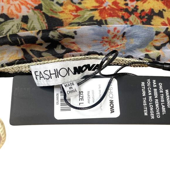 NWT Fashion Nova Girls Brunch Floral Ruffle Mesh Cut Out Bodysuit SZ L - Picture 11 of 11